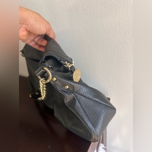 JUICY COUTURE BLACK FAUX LEATHER PURSE HAND/SHOULDER CROSSBODY BAG W/GOLD TRIM - Picture 13 of 16